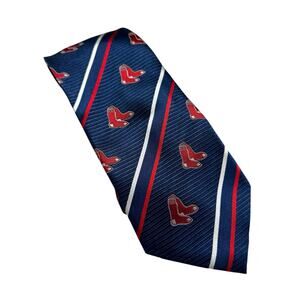 MLB Red Socks 100% Silk Blue White Stripe Tie Boston Baseball Major League MA